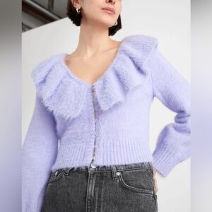 & Other Stories Lilac Ruffle Mohair-Blend V-Neck Cardigan